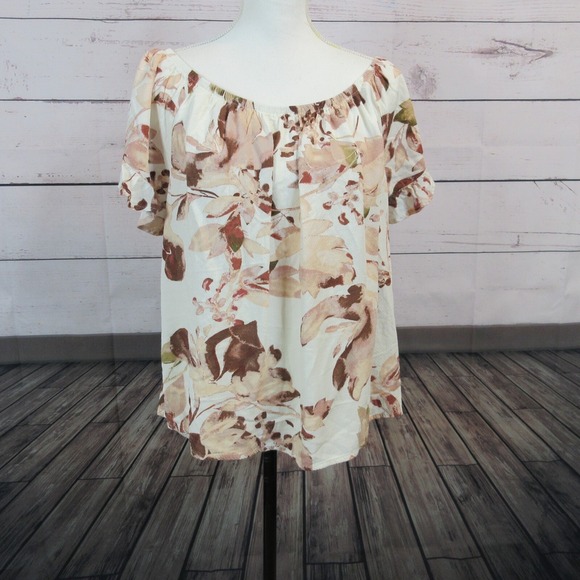 Knox Rose Top Shirt Womens XL Beige Floral Ruffle Boho Off Shoulder Festival - Picture 10 of 13